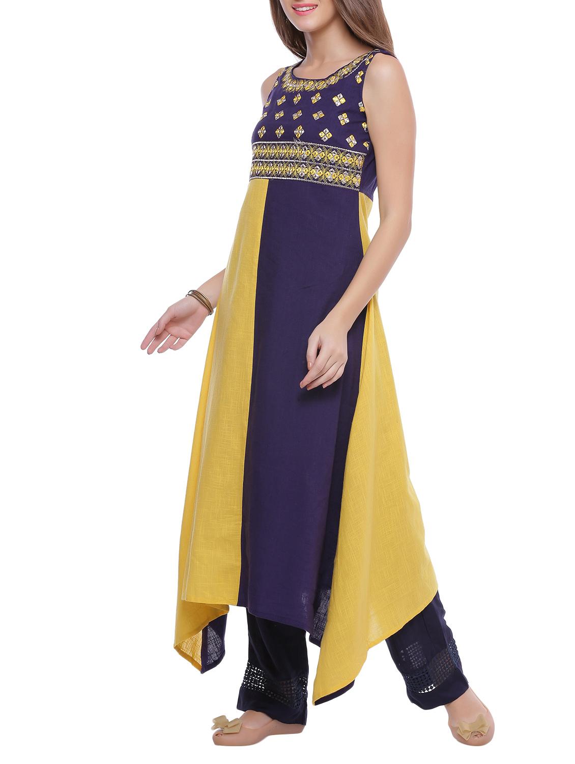 asymmetric color block kurta - 14343536 - Zoom Image - 2