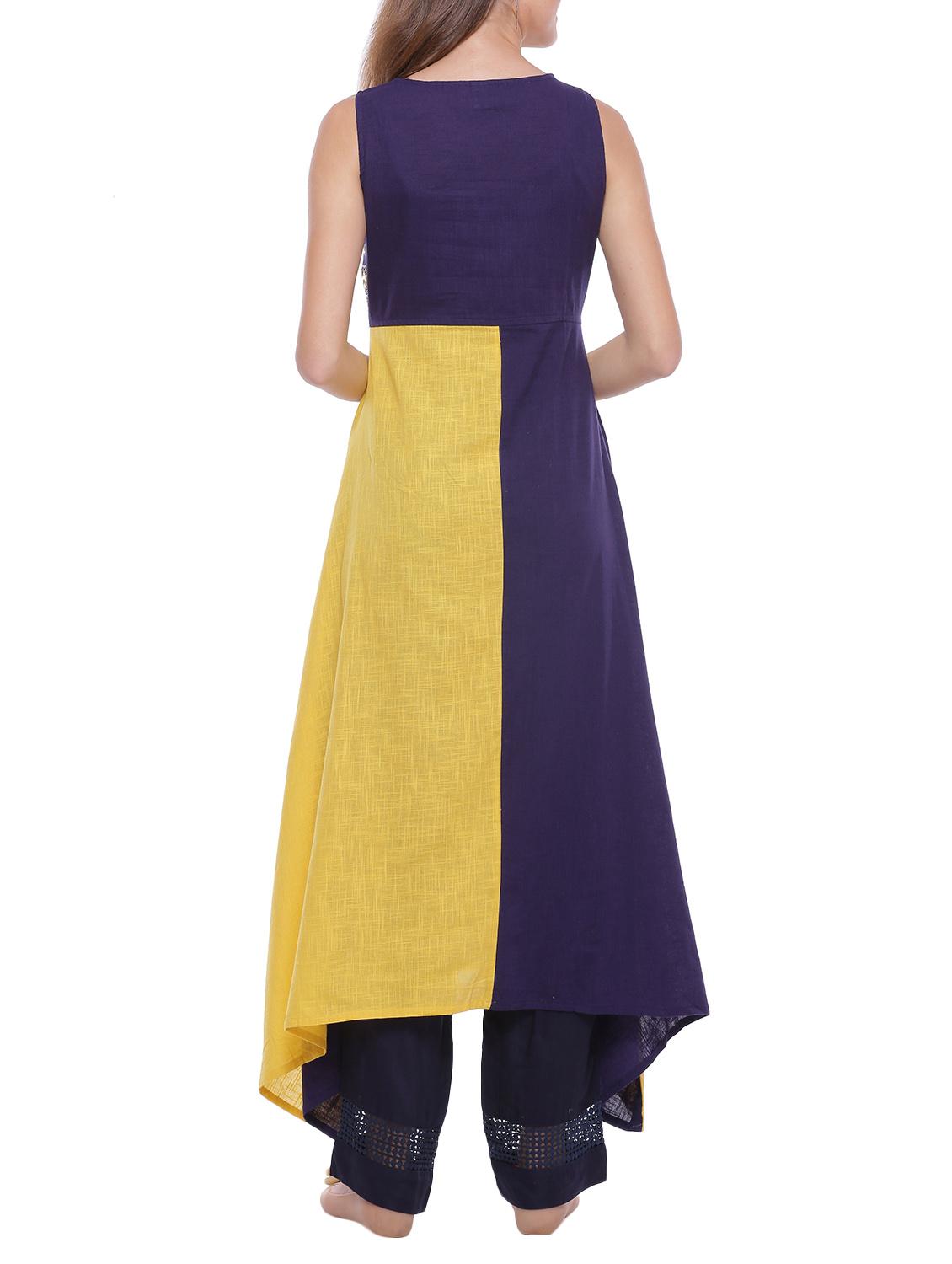 asymmetric color block kurta - 14343536 - Zoom Image - 3