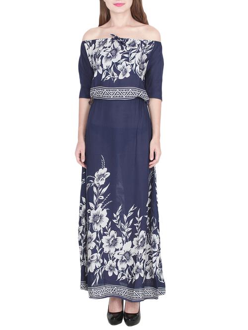 navy blue printed rayon maxi dress - 14343679 - Standard Image - 1