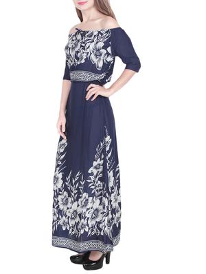 navy blue printed rayon maxi dress - 14343679 - Standard Image - 2