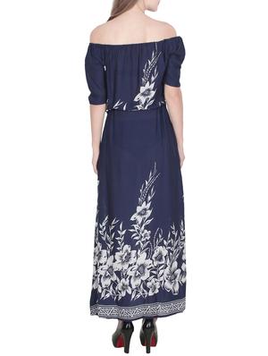 navy blue printed rayon maxi dress - 14343679 - Standard Image - 3