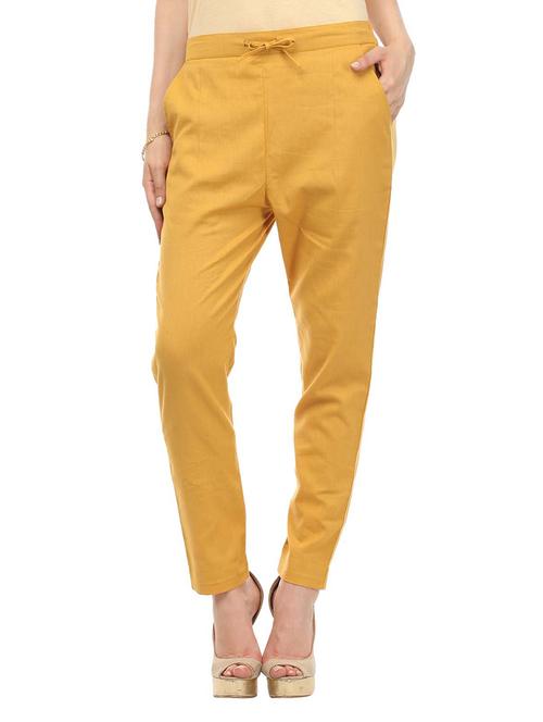 yellow cotton flat front trousers pant - 14343734 - Standard Image - 1