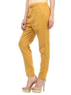 yellow cotton flat front trousers pant - 14343734 - Standard Image - 2