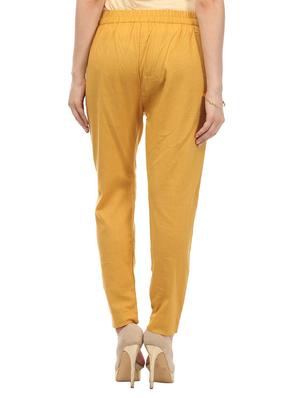 yellow cotton flat front trousers pant - 14343734 - Standard Image - 3