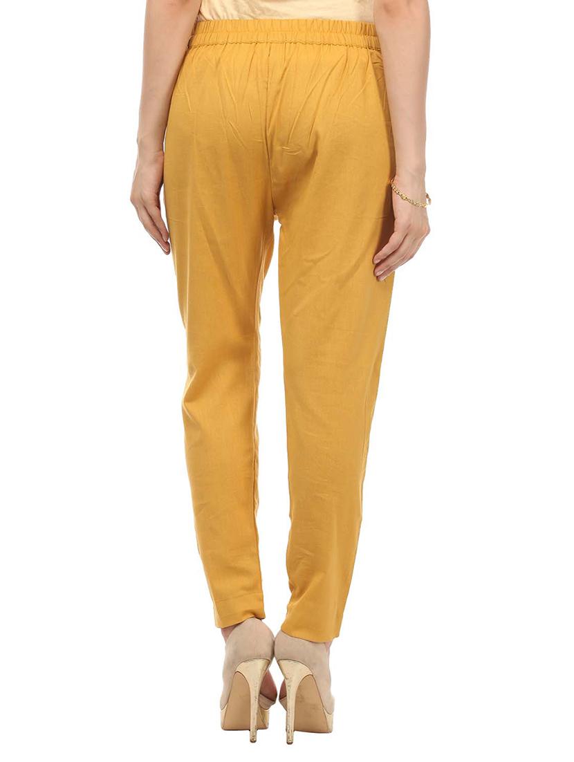 yellow cotton flat front trousers pant - 14343734 - Zoom Image - 3