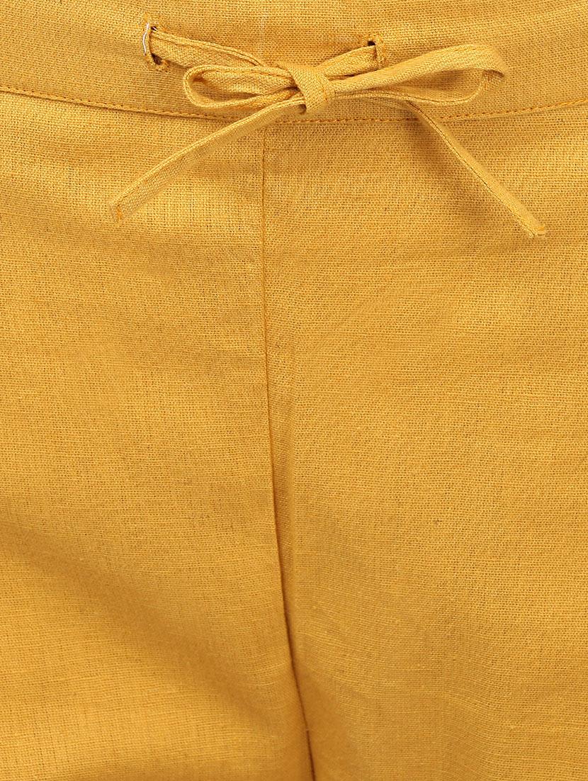 yellow cotton flat front trousers pant - 14343734 - Zoom Image - 4
