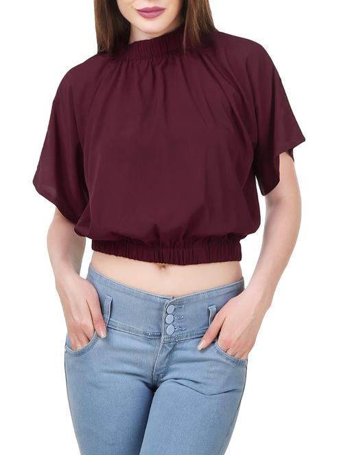 solid maroon crop top - 14346915 - Standard Image - 1