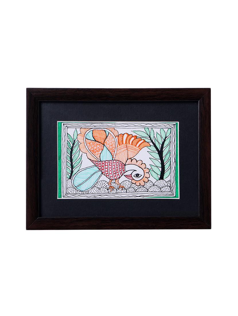 madhubani handmade painting wooden glass frame