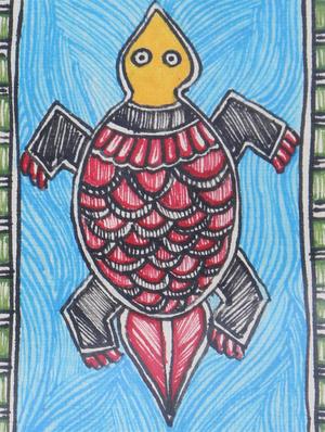 madhubani handmade painting wooden glass frame - 14348724 - Standard Image - 4