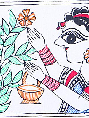 madhubani handmade painting wooden glass frame - 14348772 - Standard Image - 4