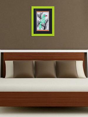madhubani handmade painting wooden glass frame - 14348797 - Standard Image - 2