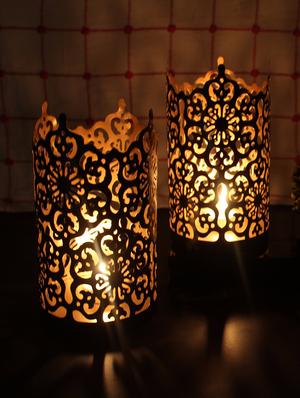 hosley set of 2 black-gold metal sleeve - with free 6 unscented tealights - 14350112 - Standard Image - 4