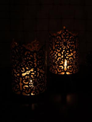 hosley set of 2 black-gold metal sleeve - with free 6 unscented tealights - 14350112 - Standard Image - 5
