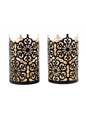 hosley set of 2 black-gold metal sleeve - with free 6 unscented tealights - 14350112 - Standard Image - 7