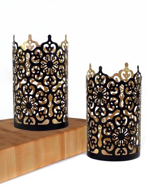 hosley set of 2 black-gold metal sleeve - with free 6 unscented tealights - 14350112 - Standard Image - 8