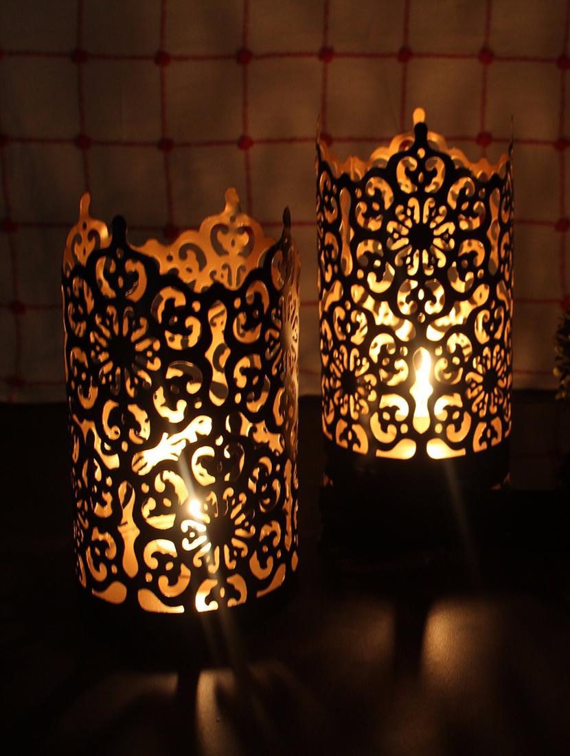 hosley set of 2 black-gold metal sleeve - with free 6 unscented tealights - 14350112 - Zoom Image - 4