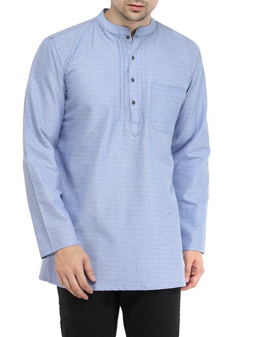 blue cotton short kurta - 14351323 - Standard Image - 1