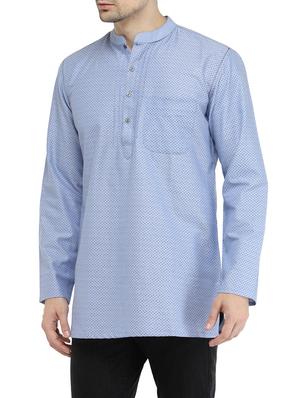 blue cotton short kurta - 14351323 - Standard Image - 2