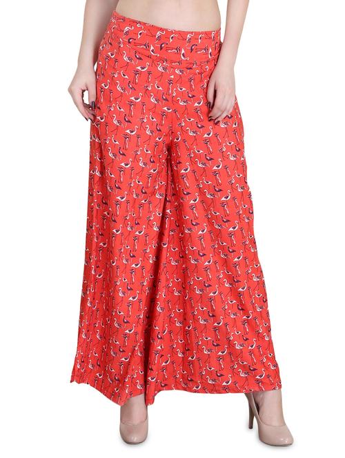 orange printed crepe palazzo - 14351828 - Standard Image - 1