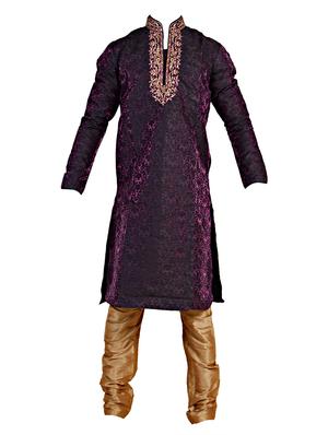purple and brown silk kurta set - 14352793 - Standard Image - 1