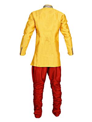 yellow and red silk blend sherwani set - 14352803 - Standard Image - 3