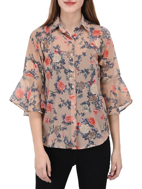 floral bell sleeved sheer shirt - 14352818 - Standard Image - 1