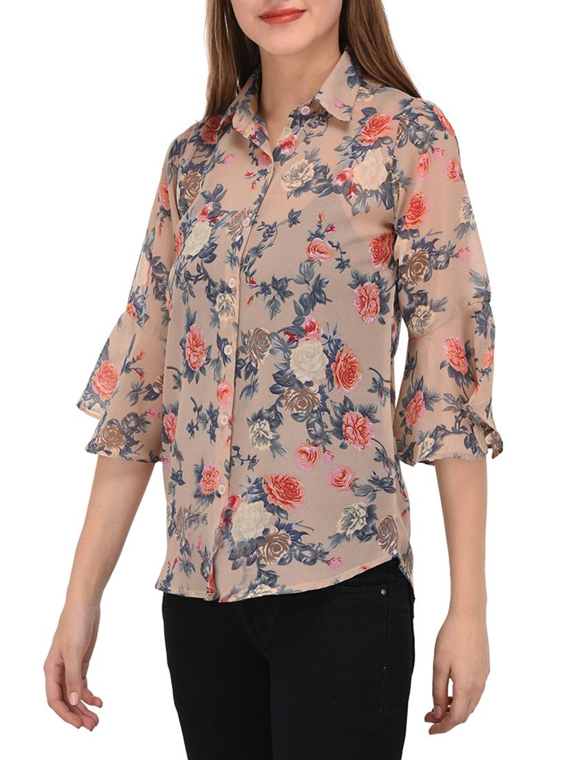floral bell sleeved sheer shirt - 14352818 - Zoom Image - 2