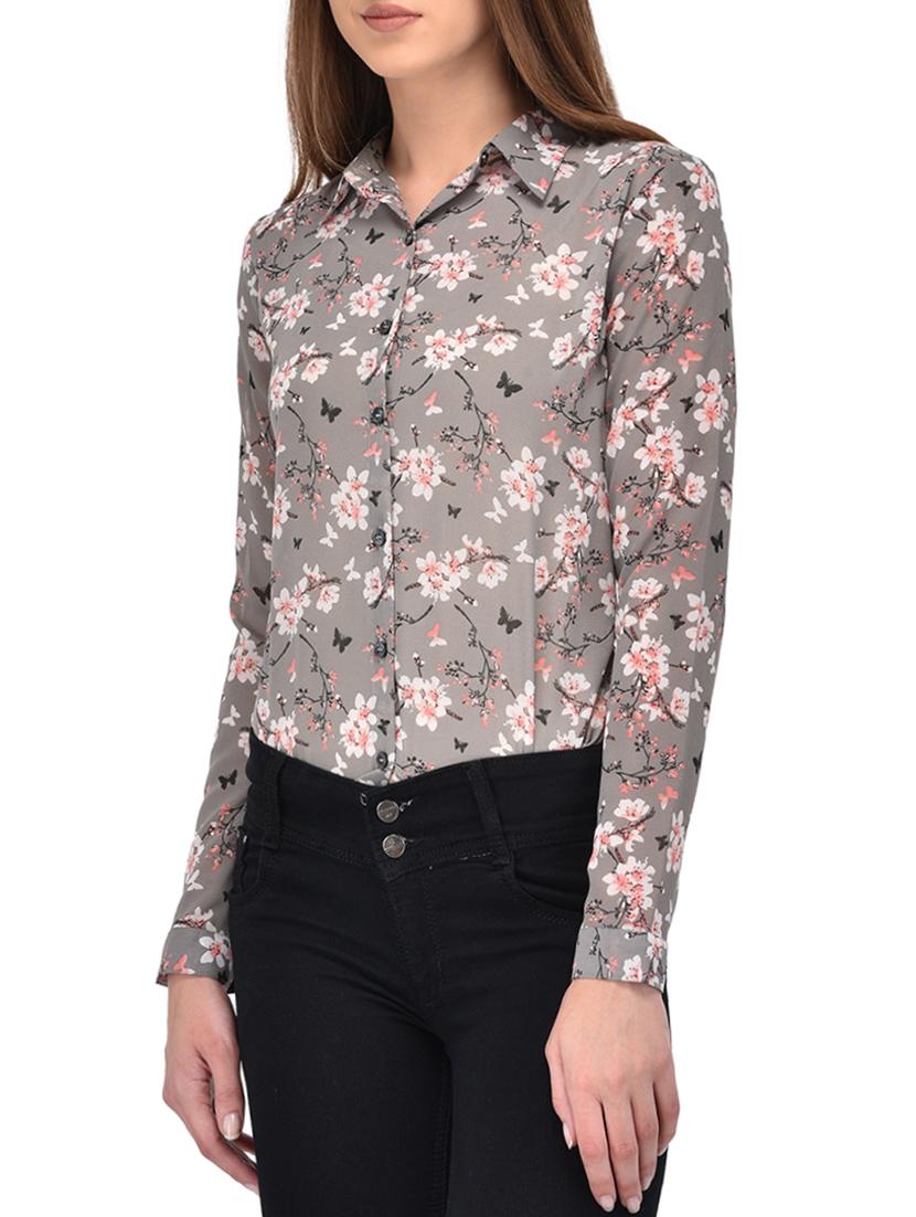 grey floral printed regular shirt - 14352829 - Zoom Image - 2