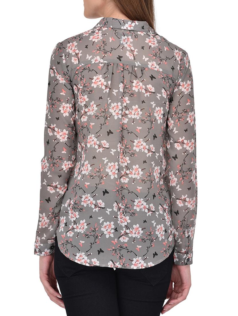 grey floral printed regular shirt - 14352829 - Zoom Image - 3