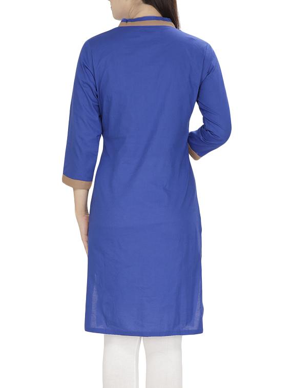 blue cotton straight kurta - 14354166 - Zoom Image - 3
