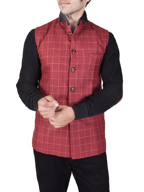 red cotton nehru jacket - 14361346 - Standard Image - 1