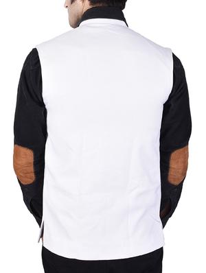 white cotton khadi nehru jacket - 14361362 - Standard Image - 3