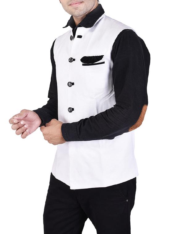 white cotton khadi nehru jacket - 14361362 - Zoom Image - 2