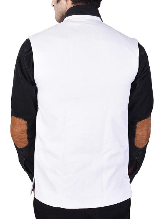 white cotton khadi nehru jacket - 14361362 - Zoom Image - 3
