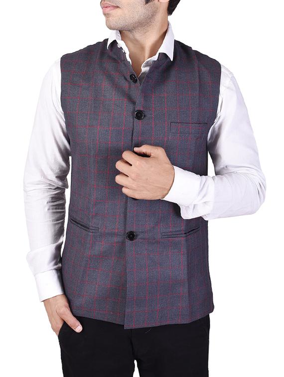 grey cotton nehru jacket - 14361371 - Zoom Image - 1