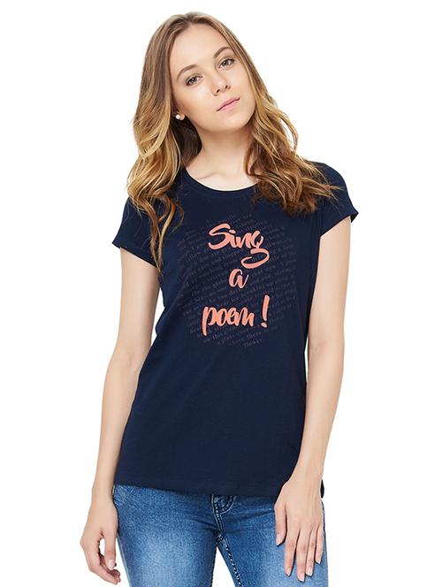 navy blue cotton casual tee - 14362805 - Very Small Image - 1