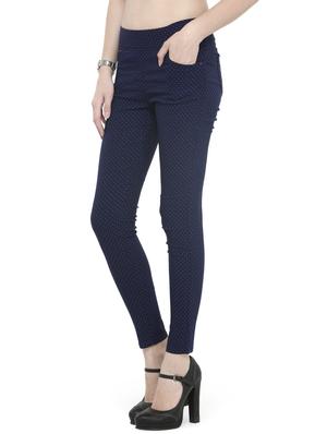 navy blue polka dots printed cotton lycra jeggings - 14366639 - Standard Image - 2