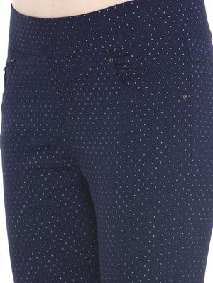 navy blue polka dots printed cotton lycra jeggings - 14366639 - Standard Image - 4