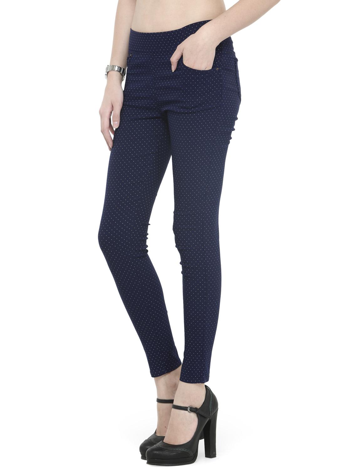 navy blue polka dots printed cotton lycra jeggings - 14366639 - Zoom Image - 2
