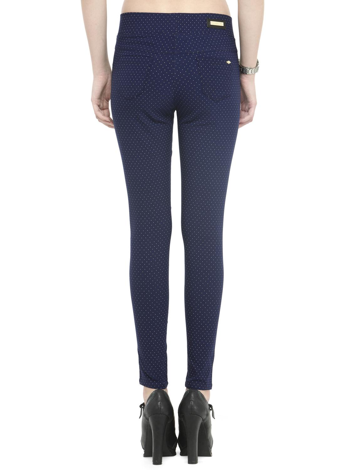 navy blue polka dots printed cotton lycra jeggings - 14366639 - Zoom Image - 3
