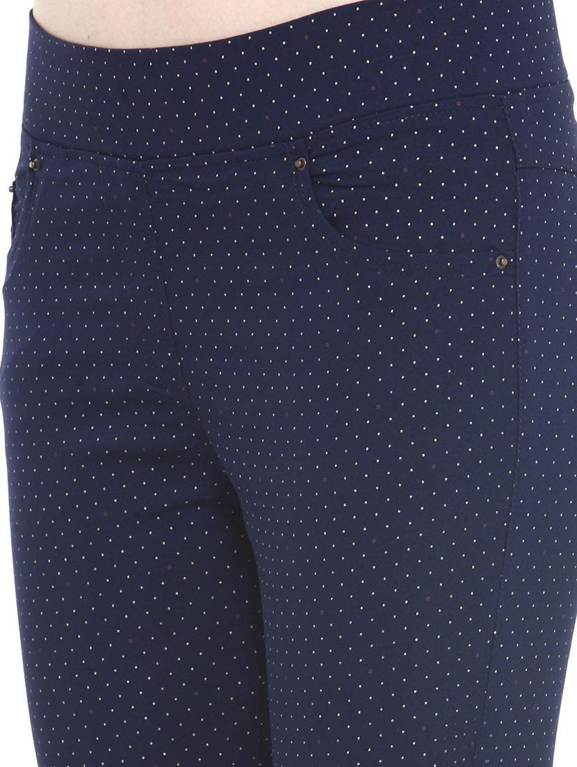 navy blue polka dots printed cotton lycra jeggings - 14366639 - Zoom Image - 4