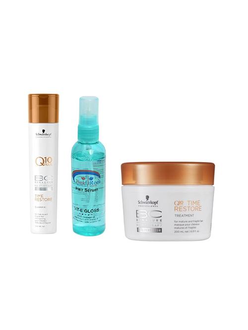 schwarzkopf q10 plus time restore shampoo + masque with pink root hair serum (pack of 3) - 14367482 - Standard Image - 1