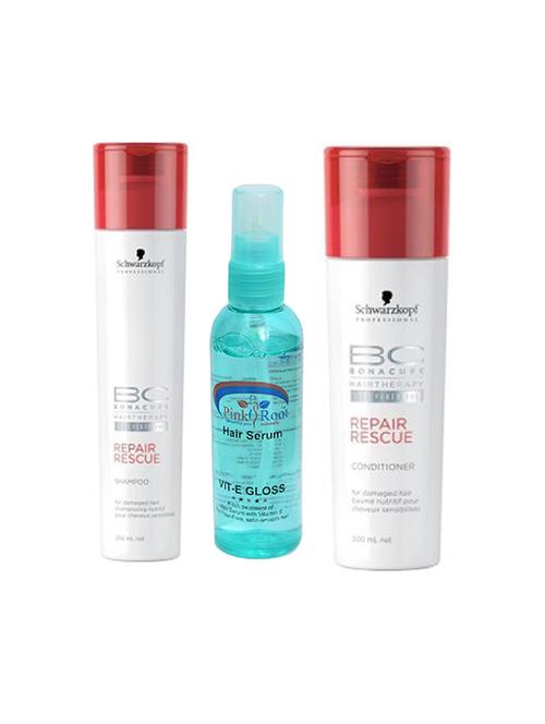schwarzkopf bc bonacure repair rescue shampoo, conditioner with pink root hair serum pack of 3 - 14367488 - Standard Image - 1