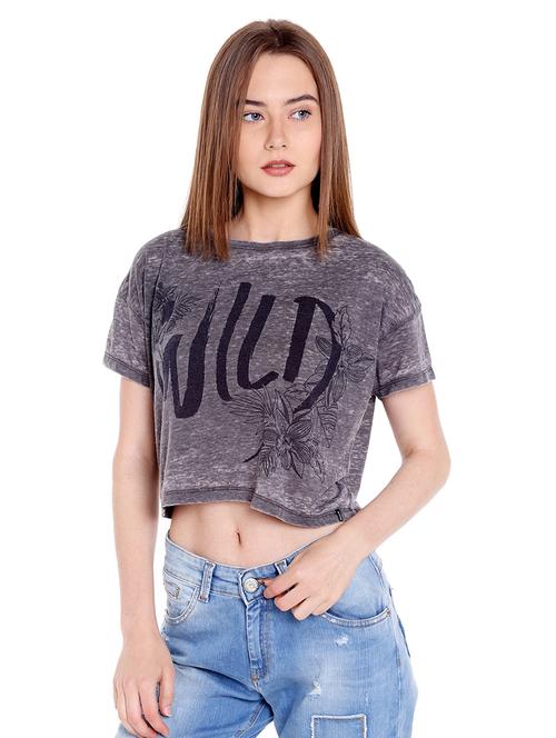 grey printed cotton crop tee - 14367809 - Standard Image - 1