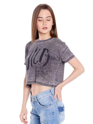 grey printed cotton crop tee - 14367809 - Standard Image - 2