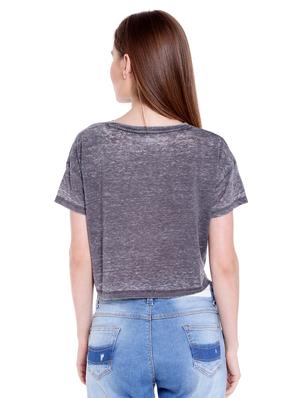 grey printed cotton crop tee - 14367809 - Standard Image - 3