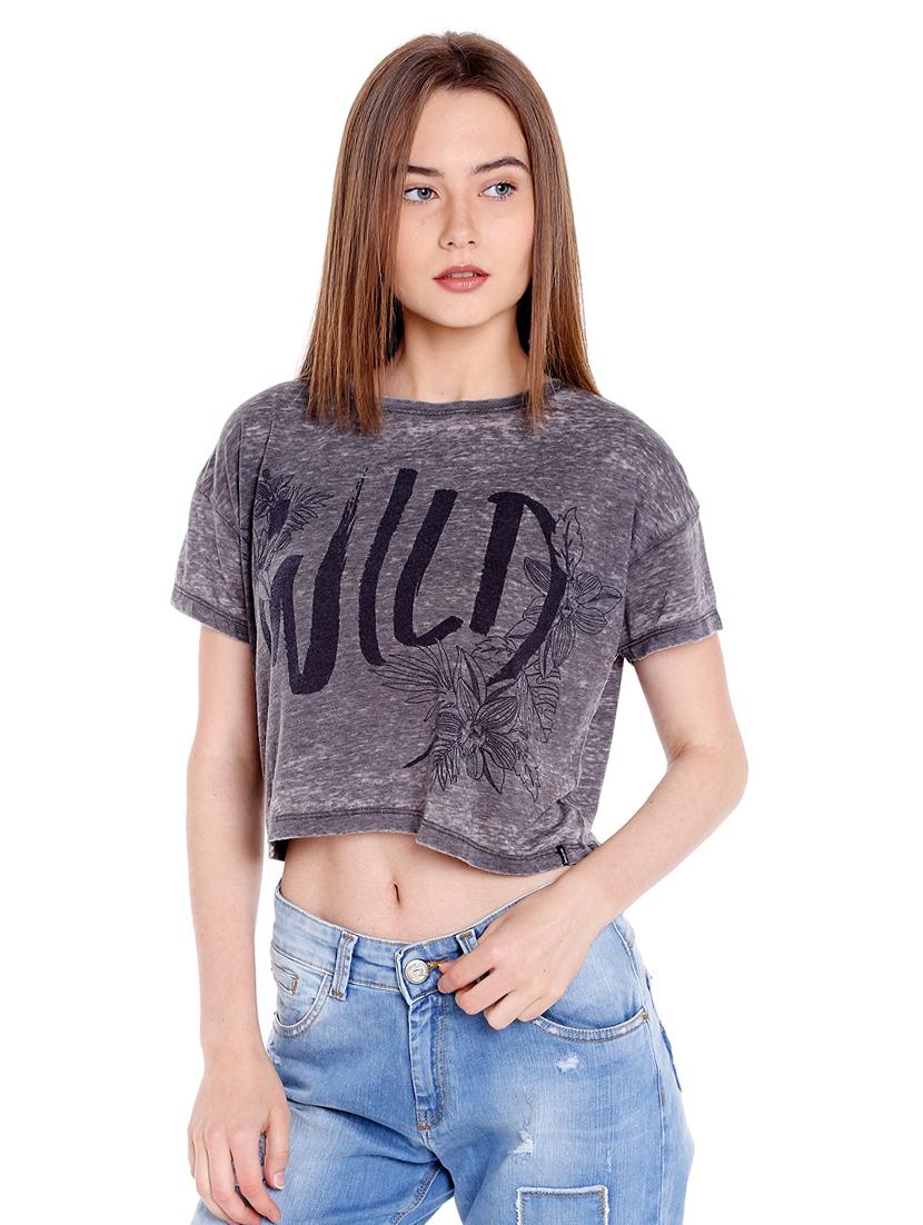 grey printed cotton crop tee - 14367809 - Zoom Image - 1