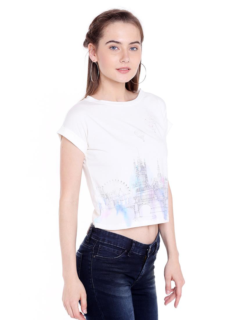 white printed cotton crop tee - 14367812 - Zoom Image - 2