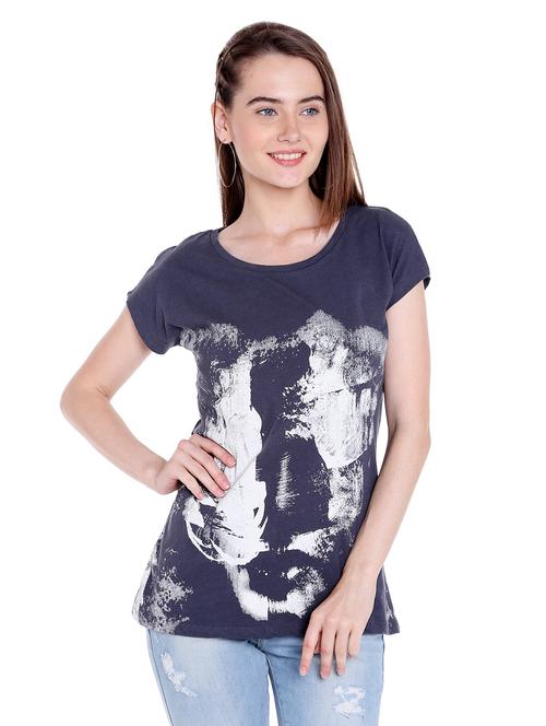 navy blue printed cotton regular tee - 14367820 - Very Small Image - 1