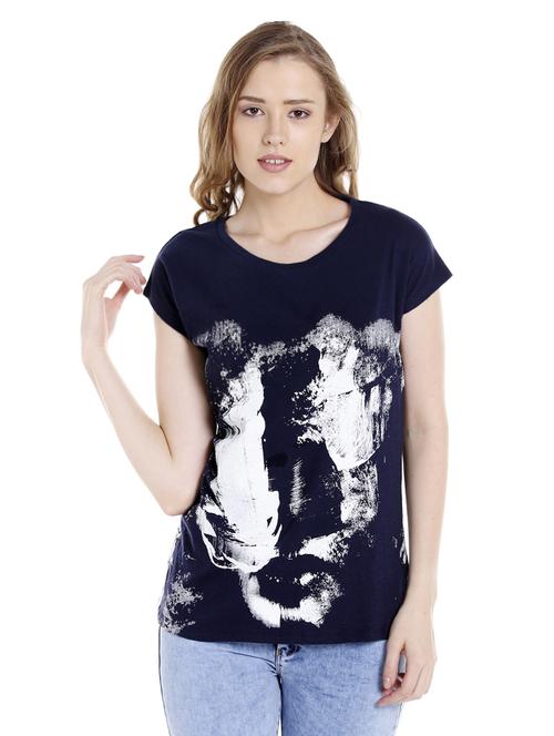 navy blue printed cotton regular tee - 14367821 - Standard Image - 1